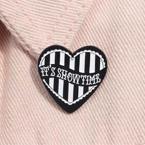 Goth Beetlejuice Heart Pin,”it’s showtime!” Tim Burton fun!